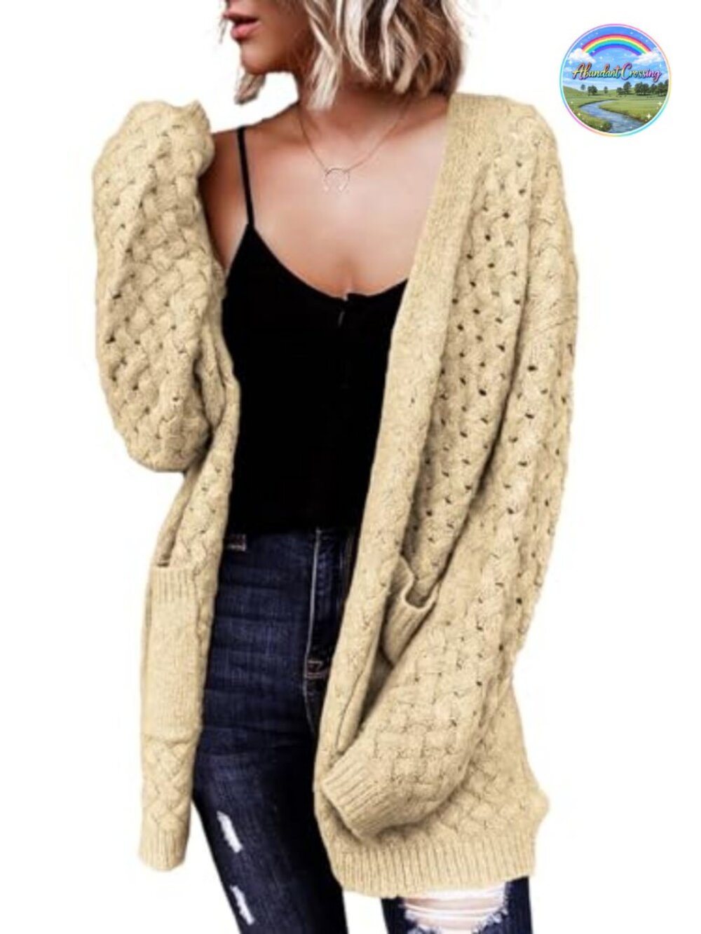 Dokotoo Cable Knit Cardigan Sweater Long Sleeve Open Front with Pockets
